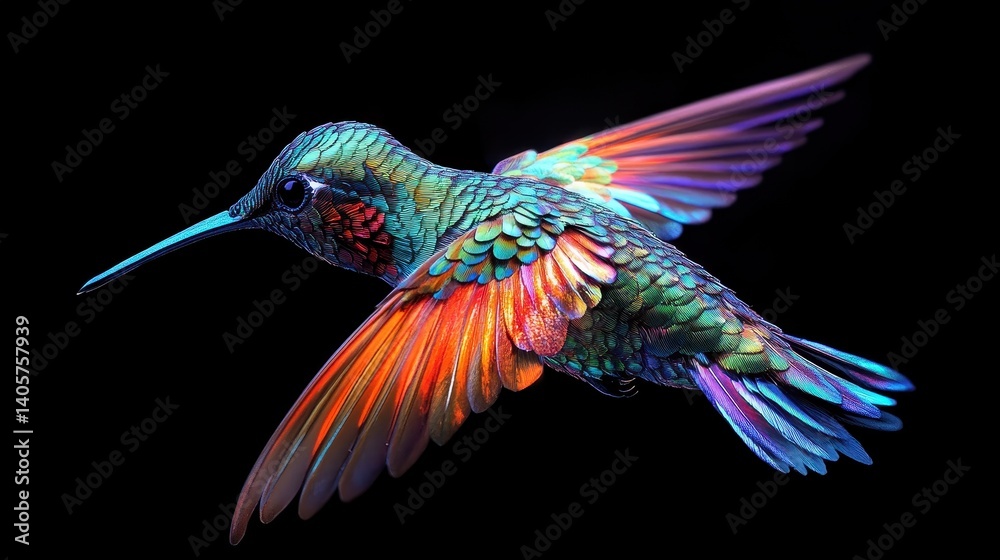 Obraz premium Vibrant Hummingbird with Iridescent Feathers in Flight