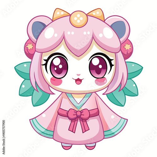 Cute anime girl in pink kimono
