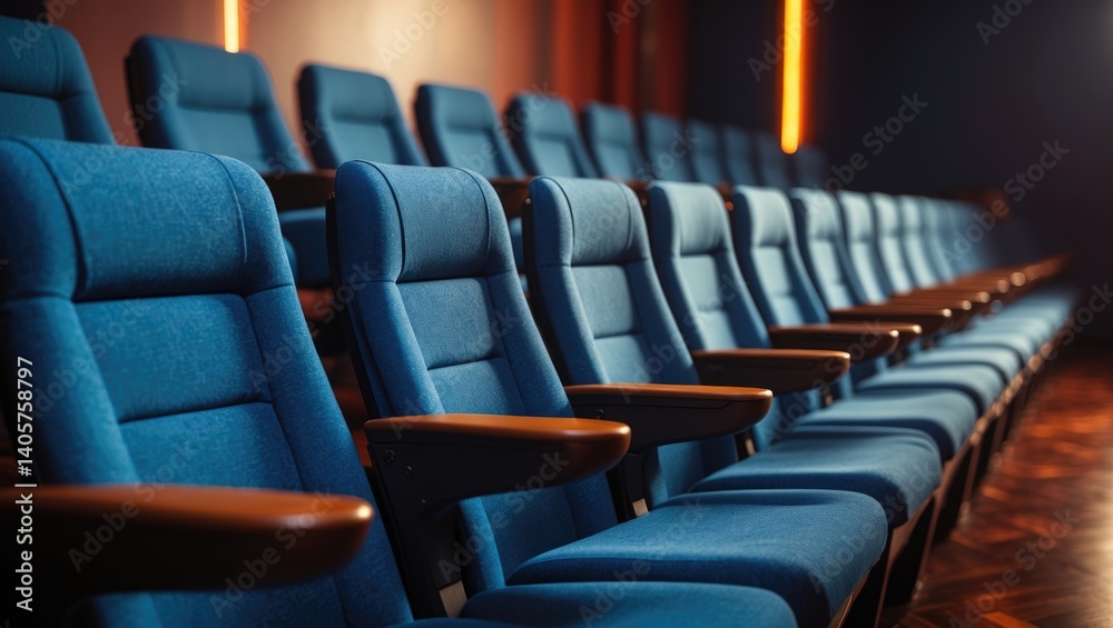 Fototapeta premium Blue seating in an unoccupied theater. Meeting room