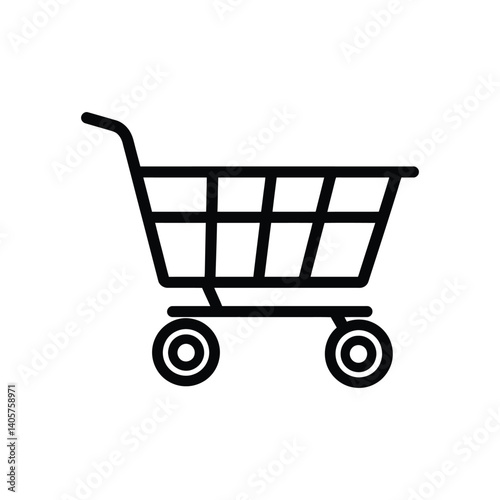 Shopping Cart Simple Black Outline Icon with Rounded Handle on Transparent