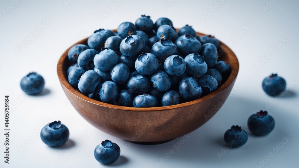 Bowl containing fresh blueberries on a neutral backdrop Bowl containing fresh blueberries on a neutral backdrop