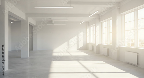 Sunlit Minimalist Interior: Spacious, Serene 3D Render AI Generated