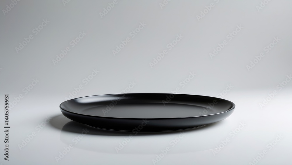 Side view of a blank black plate on a background, isolated, selective focus Side view of a blank black plate on a background, isolated, selective focus