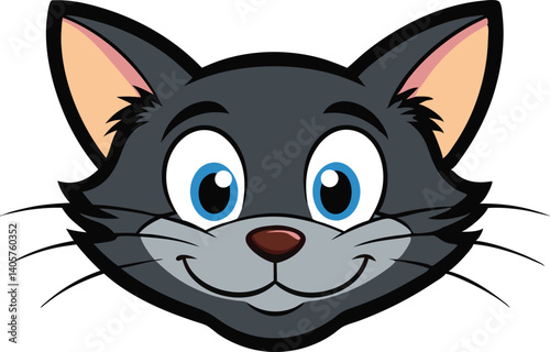 A cartoon cat head vector silhouette black 
