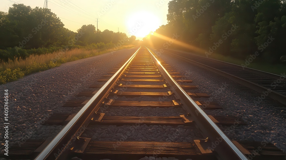 Fototapeta premium Sunset Railroad Tracks Journey Hope
