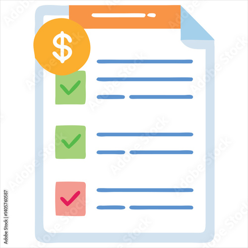 Flat Vector Icon of an Invoice Document with Checklist and Price Tag for Professional Use

