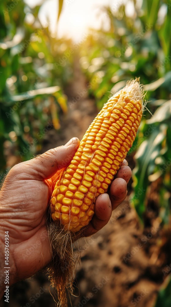 Farmer Harvests Ripe Corn in Golden Fields During Sunset
