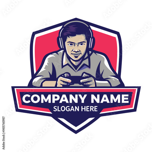 Gamer logo with shield and controller
