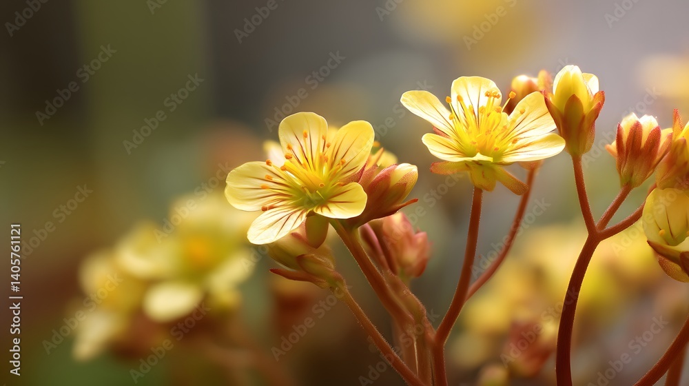 Fototapeta premium Beautiful Blooming Golden Saxifrage Flowers with Delicate Petals and Vibrant Yellow Color