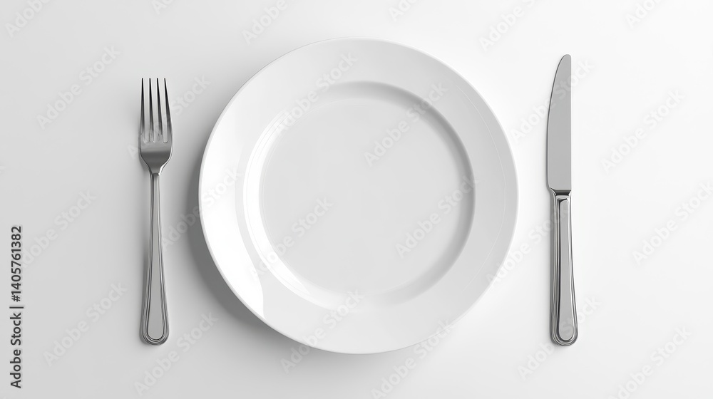Elegant Minimalist White Plate with Cutlery Presentation Elegant Minimalist White Plate with Cutlery Presentation