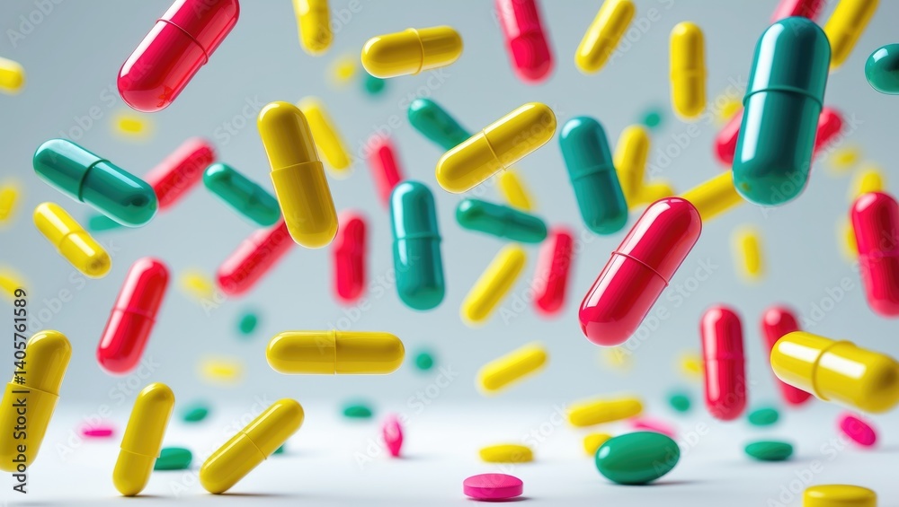 Background with isolated falling pills. Background with isolated falling pills.