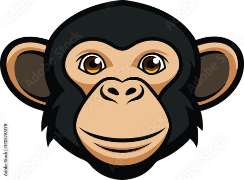  A cartoon chimpanzee head vector silhouette black