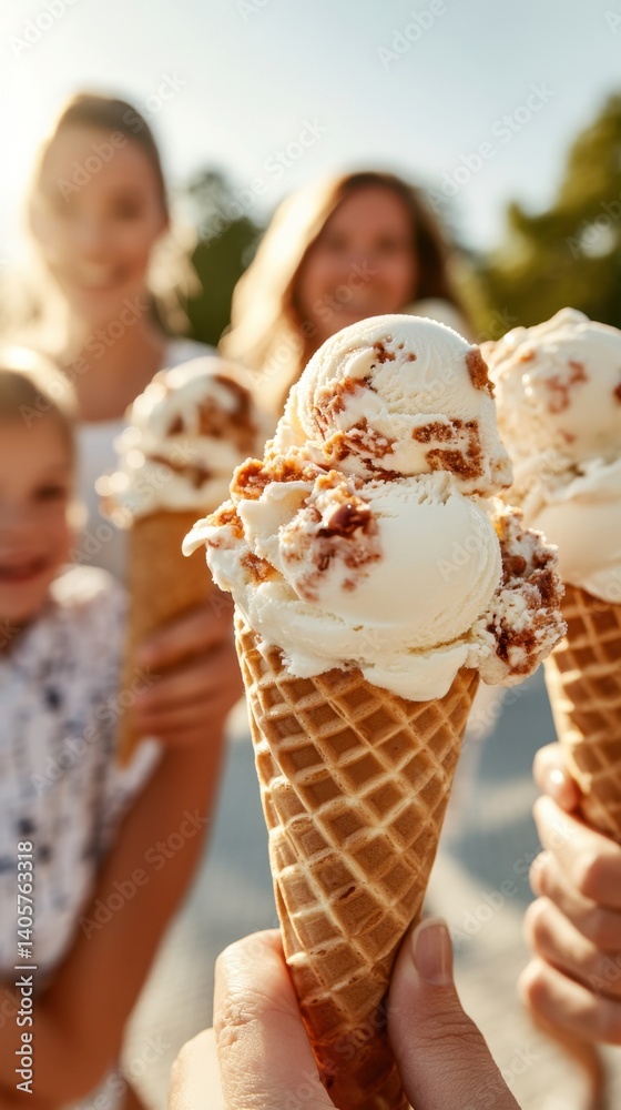 33 Flavors Day Group of caucasian women and child enjoying ice cream cones outdoors on a sunny day 33 Flavors Day Group of caucasian women and child enjoying ice cream cones outdoors on a sunny day