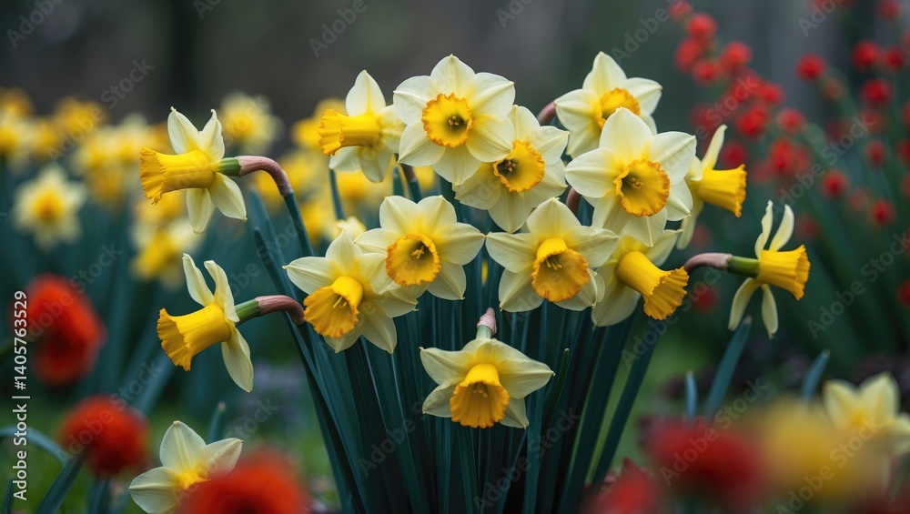 Field of Daffodils. Yellow blossoms or flower bunch with empty area. Field of Daffodils. Yellow blossoms or flower bunch with empty area.