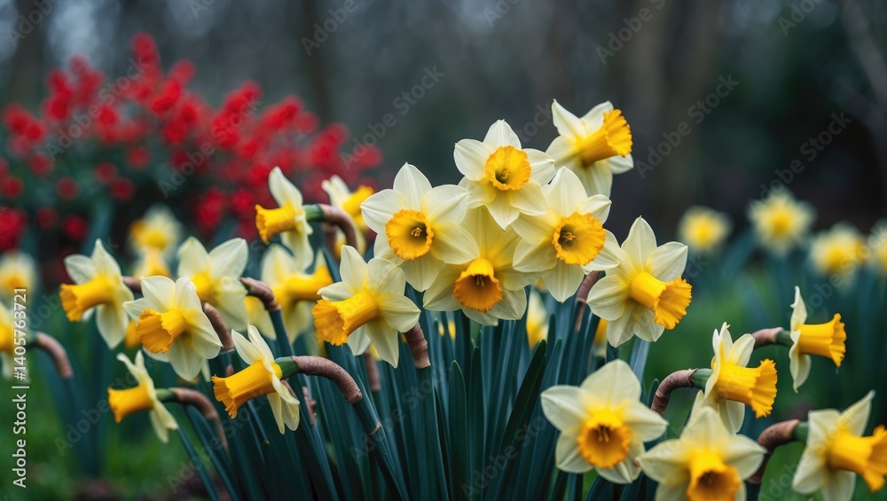 Daffodil Field. Yellow blooms or floral arrangement with blank space. Daffodil Field. Yellow blooms or floral arrangement with blank space.