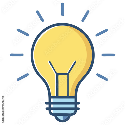 Flat Lightbulb Icon with Light Rays Symbolizing Creativity and Innovation for Public Use


