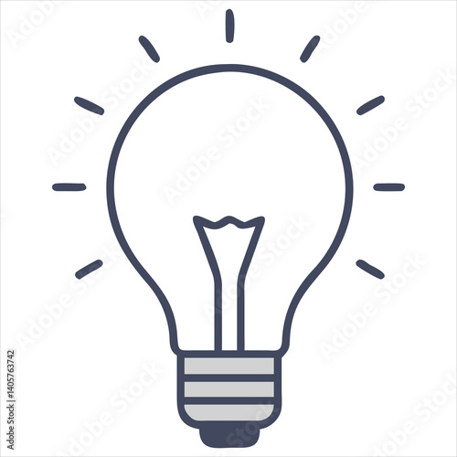Flat Lightbulb Icon with Light Rays Symbolizing Creativity and Innovation for Public Use

