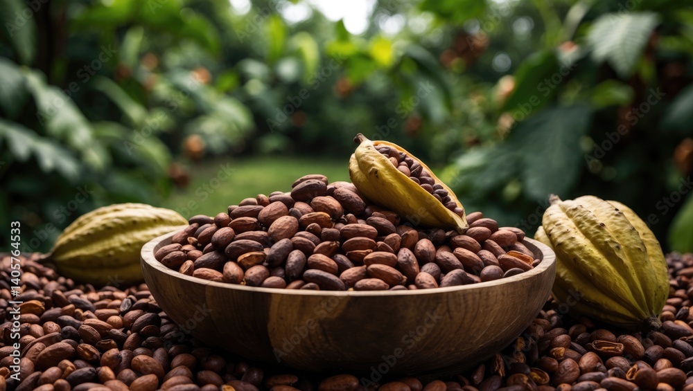 Fototapeta premium Cocoa Beans and Fruits - Close-Up Photo