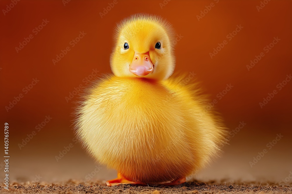 Cute Baby Duckling Standing on Ground With Soft Feathers and Bright Colors in Warm Lighting