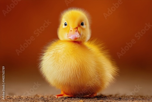 Obraz na płótnie Cute Baby Duckling Standing on Ground With Soft Feathers and Bright Colors in Warm Lighting w salonie