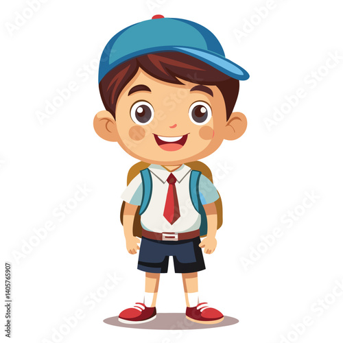 Happy school boy with backpack