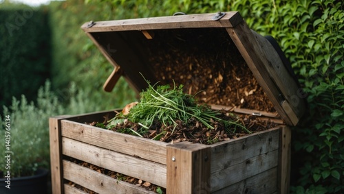 Herb-filled composter in the garden