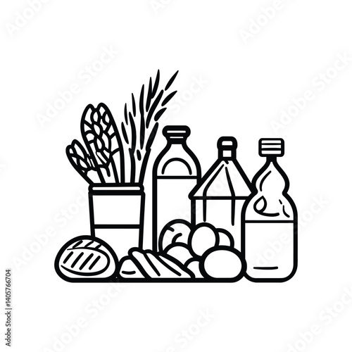 Sketch of Essential Pantry Food Items with Transparent Background