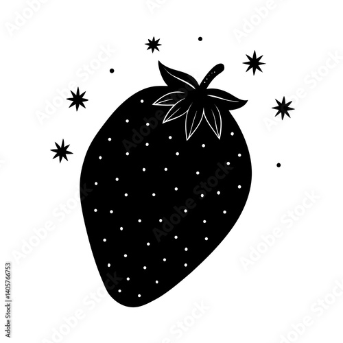 Strawberry silhouette vector illustration for jam jar labels, organic snack brands, cooking blogs, and healthy food decor.