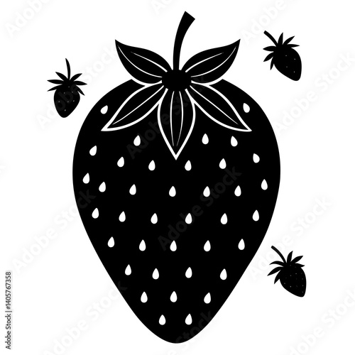 Flat silhouette of strawberry for digital art, handcraft packaging, kids' book designs, or recipe websites.