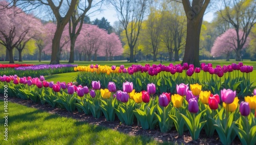 Wallpaper Mural Vibrant Tulip Garden in a Tranquil Park Environment Torontodigital.ca