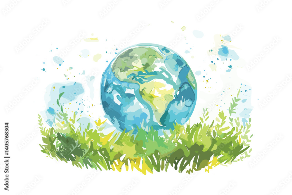 Naklejka premium Green planet Earth in flat design on white background. Save the planet, save the earth, save the world. Vector illustration. 