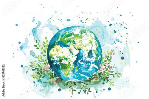 Green planet Earth in flat design on white background. Save the planet, save the earth, save the world. Vector illustration.	
