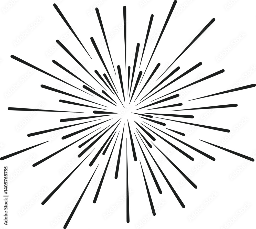 Obraz premium Radiating Burst Silhouette Vector - Retro Firework Sunburst Design Element