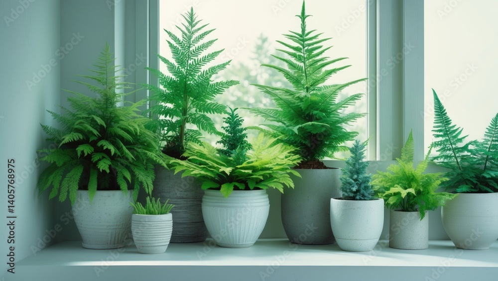 Coniferous vegetation on a white balcony. Coniferous vegetation on a white balcony.