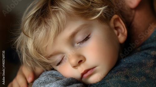 Close-Up Portrait of a Cute Adorable Blond Child with Soft Features and Peaceful Expression