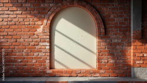 Construction building featuring a horizontal design of a concrete background with a RED orange brick wall texture