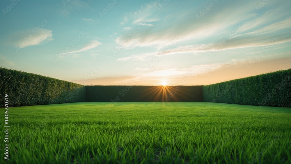 Obraz premium Vacant front or back yard during sunset with open space