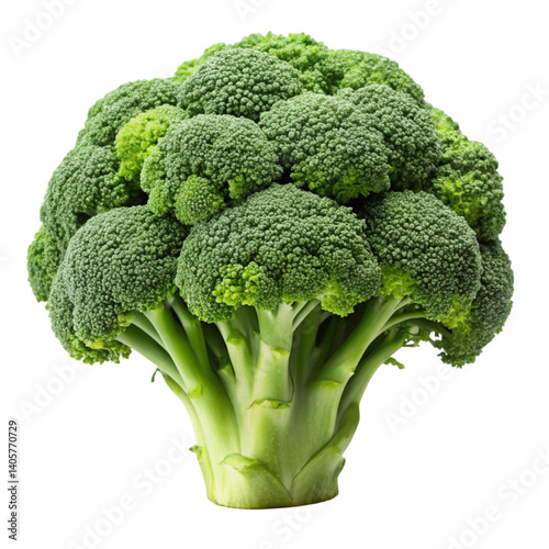 Isolated broccoli with vibrant green florets, ideal for nutrition and vegetarian food themes