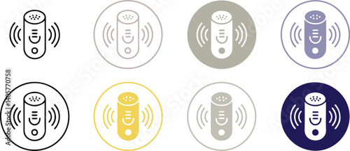 Voice Assistant Microphone Icons with Sound Waves – Smart Speaker Symbols in Modern Color