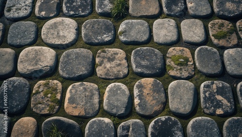 Cobblestone pattern. Vintage stone flooring.