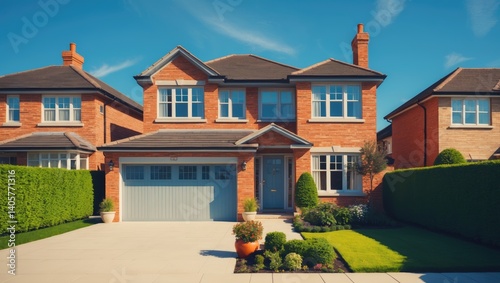 English house with a detached garage