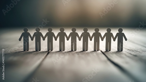 Two human chains of paper severed by a lost doll, symbolizing broken friendship, teamwork, or connection