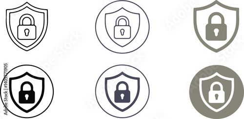  Vector illustration of a shield with a lock icon, symbolizing security, protection, and privacy in various color schemes for modern digital design
