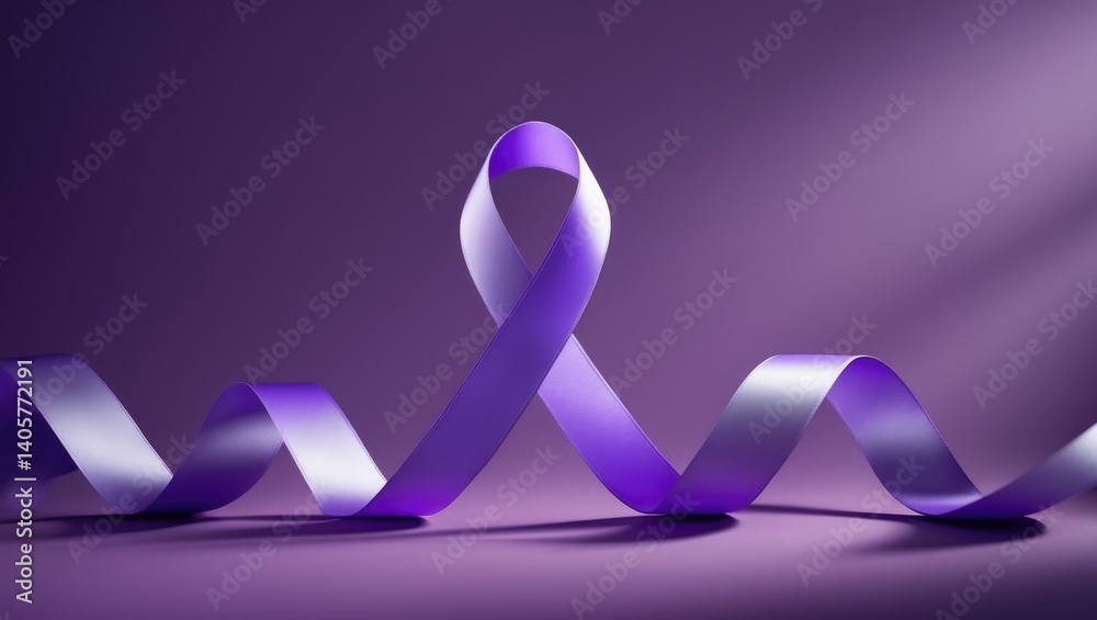 Awareness banner featuring a purple ribbon on a purple backdrop. Copy space.