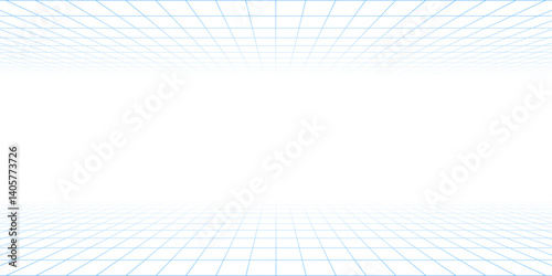 Perspective wireframe grid, square grid line landscape texture, blank grid sheet for technology, drawing and architecture draft, square graph pattern