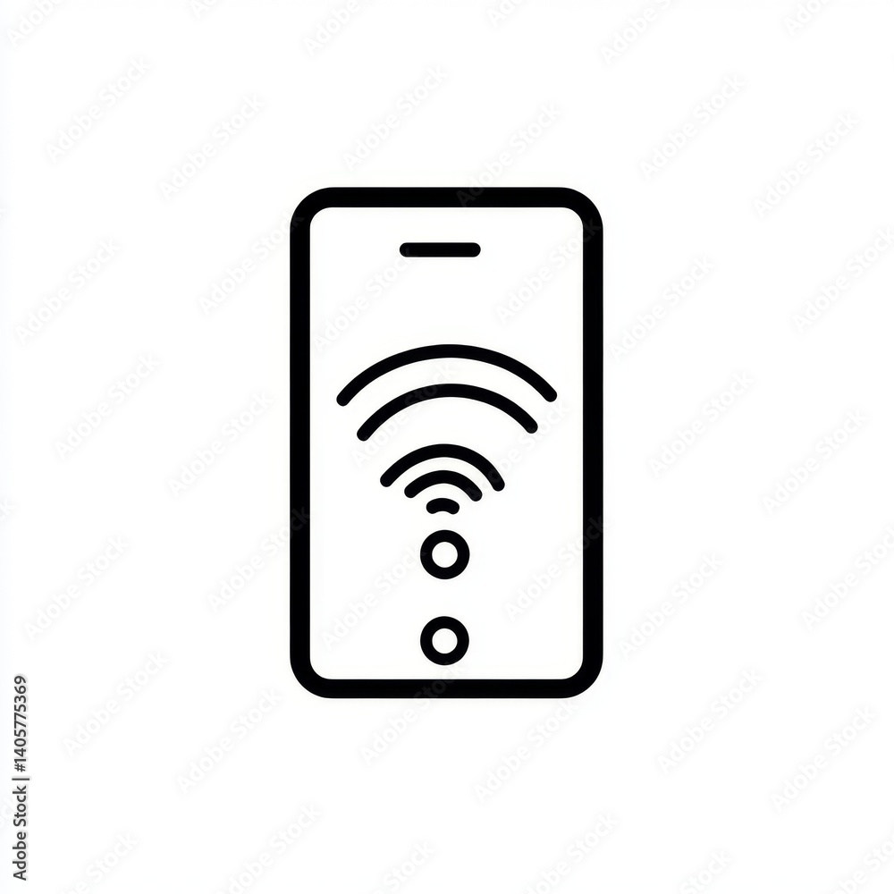Wireless connection on a mobile phone. A simple icon depicting a smartphone with active Wi-Fi signal Wireless connection on a mobile phone. A simple icon depicting a smartphone with active Wi-Fi signal
