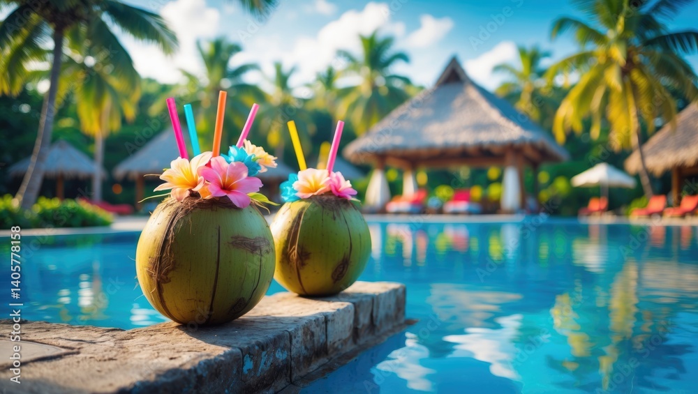 tropical ocean and artificial beach pool