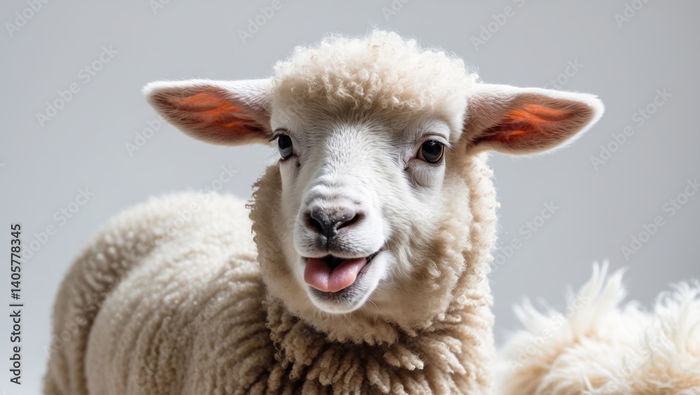 Fototapeta premium Image of a Lamb sheep making a bleating sound against a white background