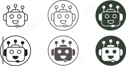  Cute Robot Icon Set - AI and Technology Concept Illustration