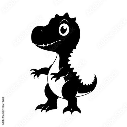 Silhouette of Small Baby Dinosaur Character Featuring Tiny Claws, Tail, and Big Eyes for Children’s Art, Dino-Themed Decor, and Prehistoric Fun Design

